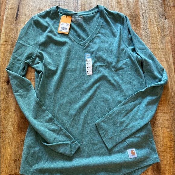 Carhartt Tops - Carhartt Teal green Long Sleeve Women's relaxed fit Midweight V neck Shirt